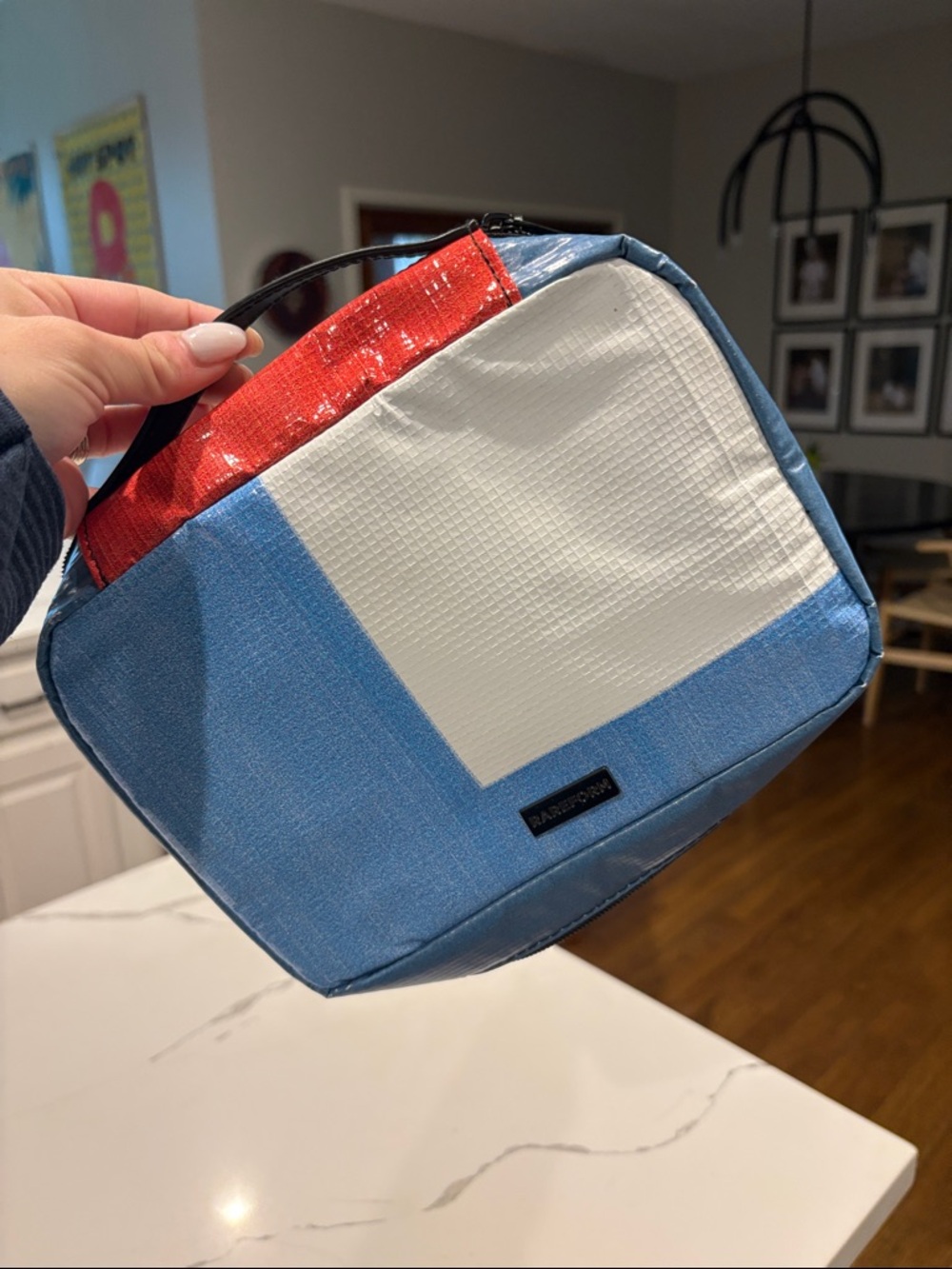 Rareform Songbird Blue, White & Red Colorblock Travel Cosmetic Bag